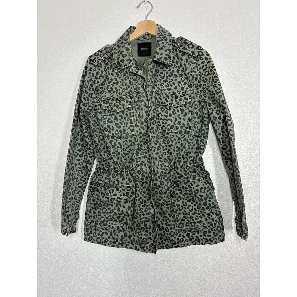 Leopard Print Jacket Forever 21 Womens Medium Green Military Utility Cotton